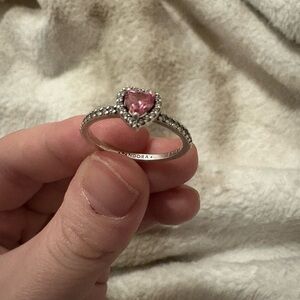 Pandora Silver Ring with Pink Heart Stone